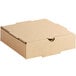 A brown cardboard pizza box with a lid.