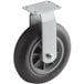 A black metal wheel with a metal plate for Lavex utility carts.