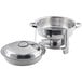 A silver metal Choice Deluxe chafer with a lid.