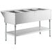 A ServIt stainless steel open well liquid propane steam table with undershelf.