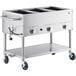 A large stainless steel Backyard Pro outdoor steam table with three pans and wheels.
