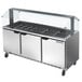 A Beverage-Air stainless steel refrigerated salad bar with three glass doors.