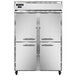 A white Continental reach-in freezer with silver handles on two doors.