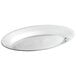 An oval aluminum sizzler platter with an oval shape in the middle.