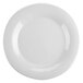A close-up of a white Thunder Group wide rim melamine plate.
