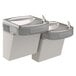 An Elkay bi-level wall mount drinking fountain with a light grey vinyl finish.