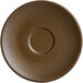 A brown RAK Porcelain saucer with a rim and a circle in the middle.