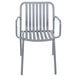 A BFM Seating Key West soft gray aluminum arm chair with a slatted back.