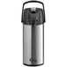 A silver stainless steel airpot with black accents.