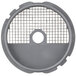 A gray metal circular disc with grids.