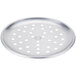 An American Metalcraft silver aluminum round pizza pan with holes.