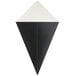 A black and white cardboard triangle with a square end.