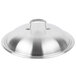 A silver stainless steel Vollrath Miramar high domed lid with a handle.