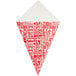 A white paper cone with red text reading "Savory French Fries" on it.