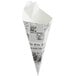 A white paper cone with a newspaper print.