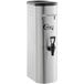 A stainless steel 3 gallon iced tea dispenser with a black handle.