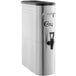 A stainless steel 5 gallon iced tea dispenser with a black handle.