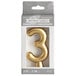 A package of gold "3" candles by Creative Converting.