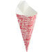 A red and white paper cone with "Savory" in red text.