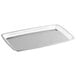 A silver rectangular stainless steel sizzler platter.