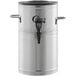 A silver round 2 gallon iced tea dispenser with a black lid.