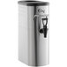 A stainless steel 2 gallon iced tea dispenser with a black handle.