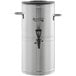 An Avantco stainless steel iced tea dispenser with a black lid and handle.