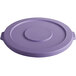 A purple plastic lid for a Baker's Mark round ingredient bin.