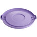 A purple plastic lid for a round container with a handle.