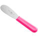 A Choice stainless steel sandwich spreader with a neon pink handle.