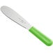 A Choice stainless steel sandwich spreader with a neon green handle.
