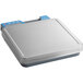 A grey digital portion scale with blue trim and buttons and a blue handle.