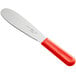A Choice stainless steel sandwich spreader with a red handle.