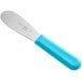 A Choice stainless steel sandwich spreader with a neon blue handle.