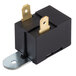 A black square Main Street Equipment buzzer with two gold metal pins.