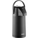An Acopa matte black stainless steel airpot with a handle and push button.