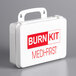 A white plastic first aid kit with red text reading "Medique Deluxe Burn Kit"