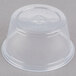 A clear plastic Dart souffle container with a lid.