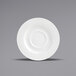 A close up of a Front of the House Monaco bright white porcelain saucer with a wide rim.