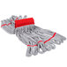 A Unger SmartColor red light duty microfiber tube mop head with red straps.