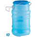A blue plastic jug with a lid and metal handle.