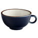 An Acopa Keystone Azora Blue stoneware coffee cup with a white background.