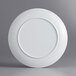 An Acopa Lunar white melamine coupe plate with a circle rim on a white background.