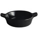 A black Acopa Keystone stoneware mini casserole dish with handles.