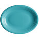 An Acopa Capri Caribbean turquoise oval plate with a rim.