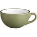 A moss green Acopa stoneware cup with a white interior.