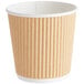 A brown kraft paper hot cup with a white rim.