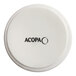 A white round stoneware ramekin with black text that reads "Acopa" in the center.
