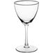 An Acopa Deco Nick and Nora martini glass with a clear stem and rim.