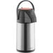 An Acopa stainless steel airpot with a black and red push button lid.
